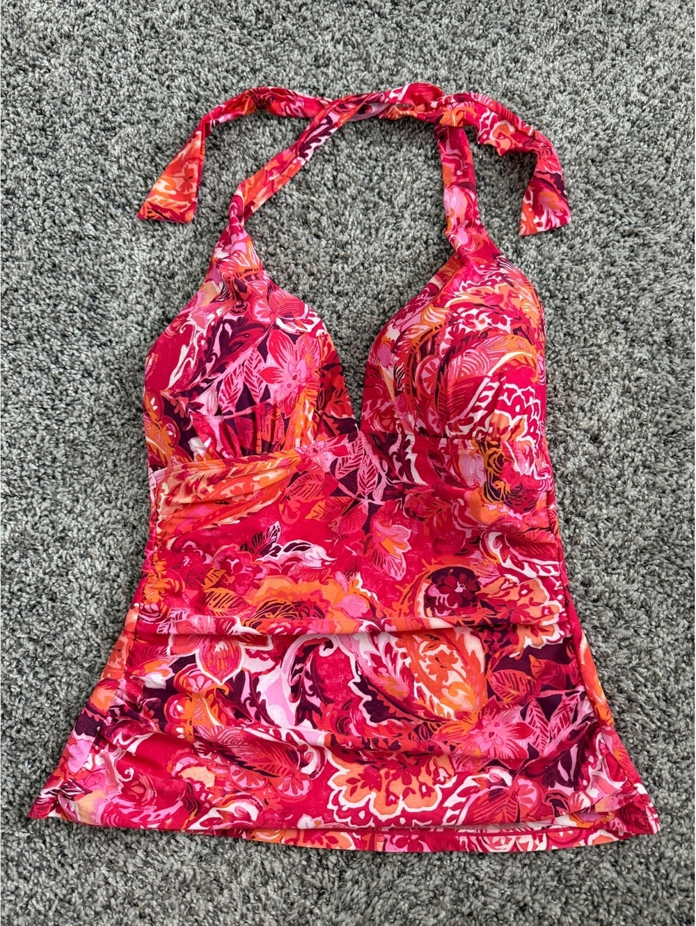 Lauren Ralph Lauren Colorful Floral Halter Tankini Swim Top Padded Cup Size 10